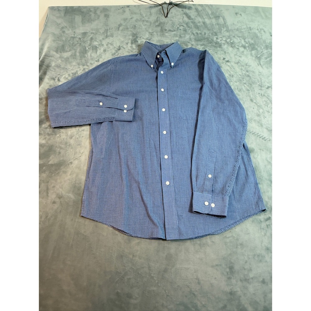 Croft & Barrow Mens Blue Micro Check Broadcloth Classic Fit Shirt M 34/35